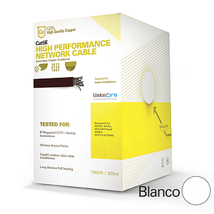 Cable Cat5e tipo UTP de alto rendimiento, ETL, UL, garantía de 25 años,color blanco de 1000 ft ( 305 m ) para aplicaciones en CC