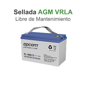 Acumulador EPCOM 12Vcd 100Ah Tecnología VRLA AGM Ciclo Profundo para Aplicaciones Fotovoltaicas