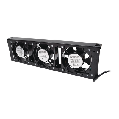 Kit de 3 Ventiladores 110 Vca (12 x 12 cm) con Clavija para Gabinete de Piso.